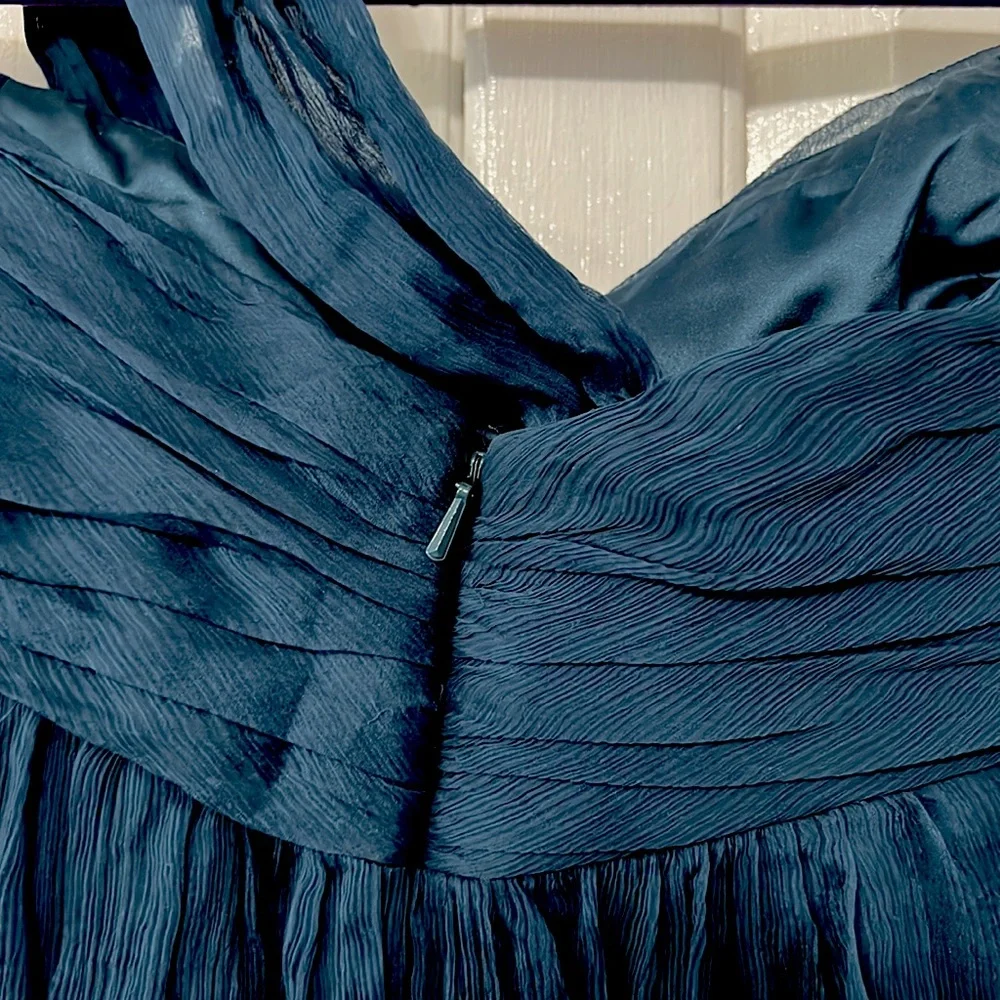 Amsale Silk Teal One Shoulder Strap Dress - Picture 12 of 14